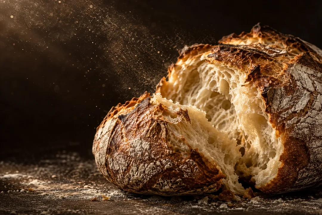 Handwerkliches Sauerteigbrot im warmen Morgenlicht